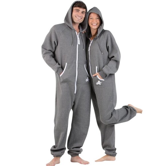 Joggies Charcoal Gray Adult Unisex Footless Hoodie Onesie Pajamas, Small - Picture 4 of 9